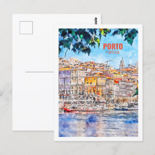 Porto Portugal Beroemde Reisplaats Waterverf Briefkaart