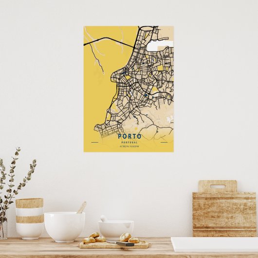 Porto - Portugal Gele City Map Poster (Keuken)