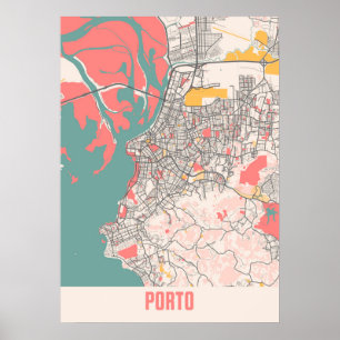 Porto - Portugal - Kaart van de stad Chalk Poster