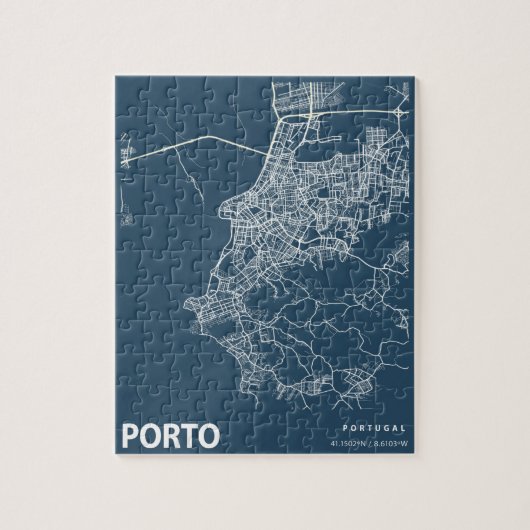 Porto Portugal - Minimale stadskaartlijn Art Blue Legpuzzel (Verticaal)