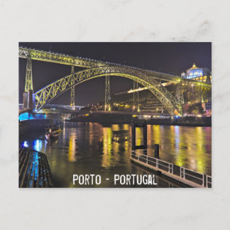 Porto - Portugal. Nachtbeeld nabij Douro Rivier Briefkaart