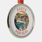 Porto Portugal Retro Distressed Circle Metalen Ornament (Rechts)