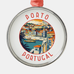 Porto Portugal Retro Distressed Circle Metalen Ornament