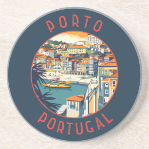Porto Portugal Retro Distressed Circle Zandsteen Onderzetter