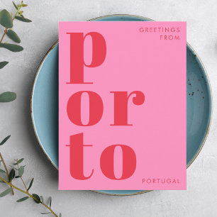 Porto Portugal rood roze typografie Briefkaart