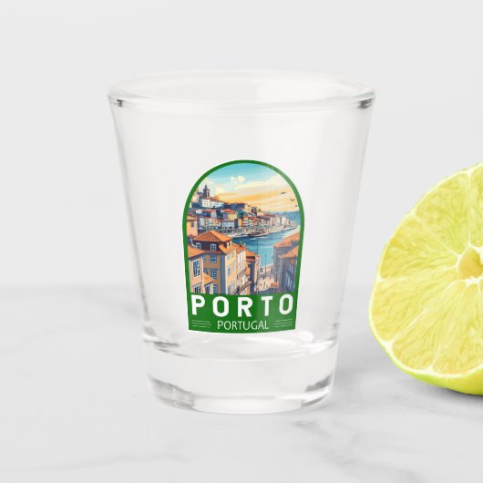Porto Portugal Travel Art Embleem Shot Glas (Voorkant)