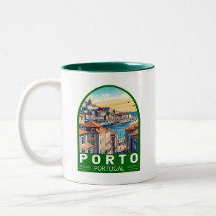Porto Portugal Travel Art Embleem Tweekleurige Koffiemok
