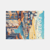 Porto Portugal Travel Art Vintage Fleece Deken (Voorkant (Horizontaal))