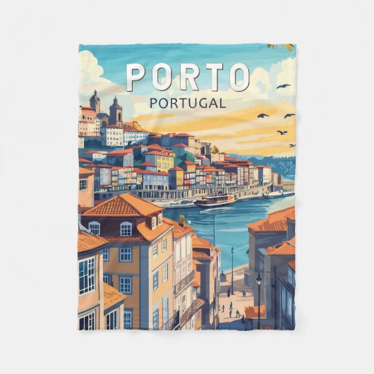 Porto Portugal Travel Art Vintage Fleece Deken (Voorkant)