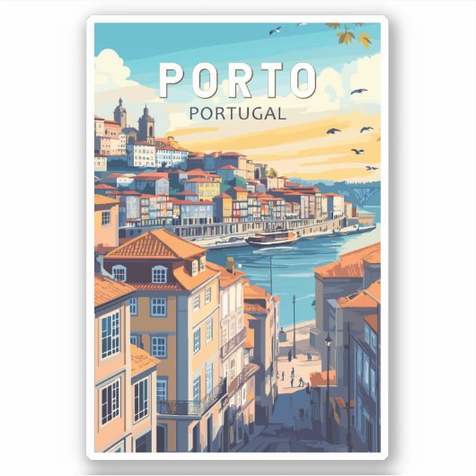 Porto Portugal Travel Art Vintage Sticker (Voorkant)