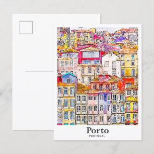 Porto Portugal Travel Waterverf met de hand geteke Briefkaart