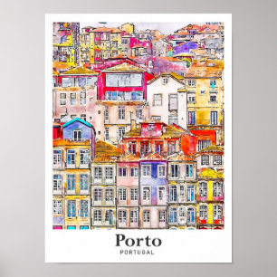 Porto Portugal Travel Waterverf met de hand geteke Poster