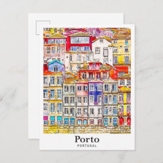 Porto Portugal Travel Waterverf Sketch met de hand Briefkaart (Voorkant / Achterkant)