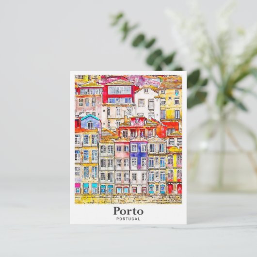 Porto Portugal Travel Waterverf Sketch met de hand Briefkaart (Staand voorkant)