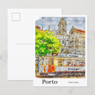 Porto Portugal Travel Waterverf Sketch met de hand Briefkaart