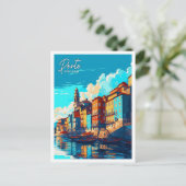 Porto Portugal vintage reisillustratie Briefkaart (Staand voorkant)