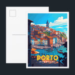 Porto Portugal vintage reisillustratie Briefkaart<br><div class="desc">Porto Portugal vintage reisplaats illustratie</div>