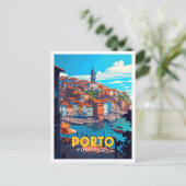 Porto Portugal vintage reisillustratie Briefkaart (Staand voorkant)
