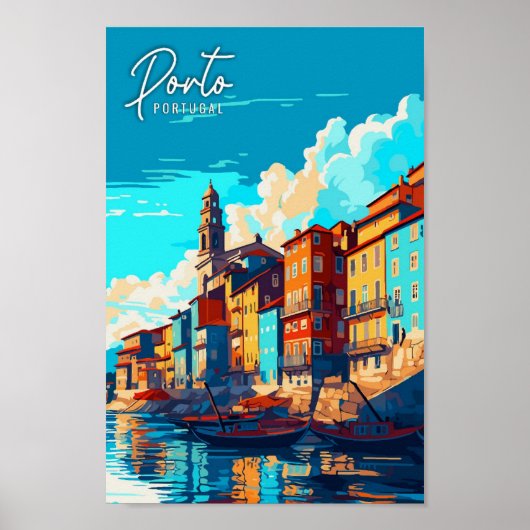 Porto Portugal vintage reisillustratie Poster (Voorkant)