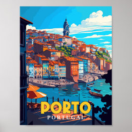 Porto Portugal vintage reisillustratie Poster
