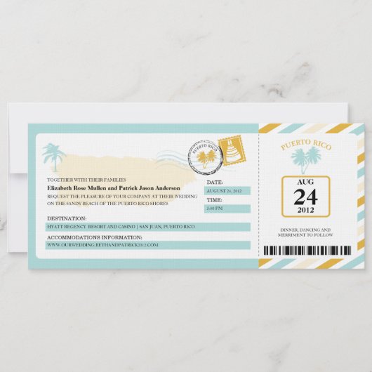Porto Rico Airmail boarding Pass Wedding Kaart (Voorkant)