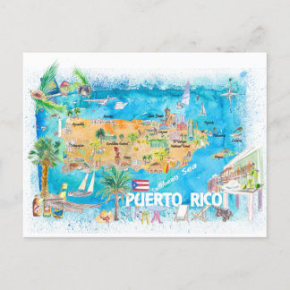 Porto Rico Islands Illustrated Travel Map Briefkaart