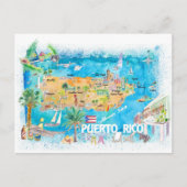 Porto Rico Islands Illustrated Travel Map Briefkaart (Voorkant)