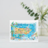 Porto Rico Islands Illustrated Travel Map Briefkaart (Staand voorkant)