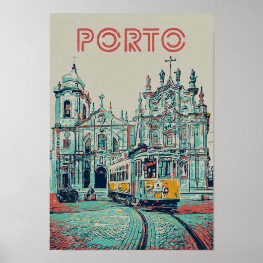 Porto-stad met tramwegafbeelding Portugal Poster (Voorkant)