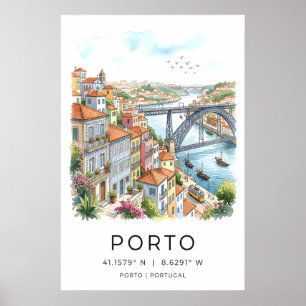 Porto Stadskunstprint Aquarel, Gele Tram Poster