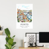 Porto Stadskunstprint Aquarel, Gele Tram Poster (Thuiskantoor)