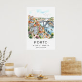 Porto Stadskunstprint Aquarel, Gele Tram Poster (Keuken)