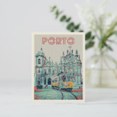 Porto tramway en kerkelijke illustratie Portugal Briefkaart (Staand voorkant)