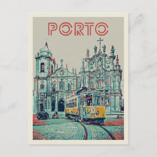 Porto tramway en kerkelijke illustratie Portugal Briefkaart (Voorkant)