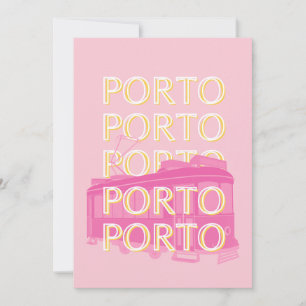 Porto Travel Art, Portugal, Roze, Preppy Feestdagenkaart