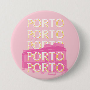 Porto Travel Art, Portugal, Roze, Preppy Ronde Button 7,6 Cm