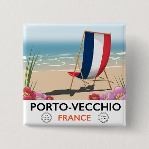 Porto-Vecchio, Frankrijk strand reisposter Vierkante Button 5,1 Cm
