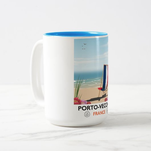 Porto-Vecchio, Franse strandreisposter Tweekleurige Koffiemok (Voorkant links)