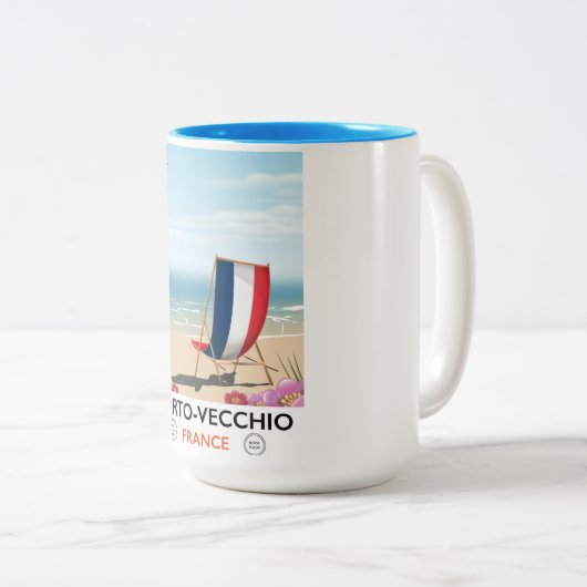 Porto-Vecchio, Franse strandreisposter Tweekleurige Koffiemok (Voorkant rechts)