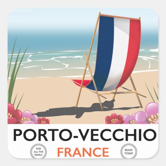 Porto-Vecchio, Franse strandreisposter Vierkante Sticker (Voorkant)