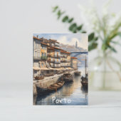 Porto waterverf feestdagenkaart (Staand voorkant)