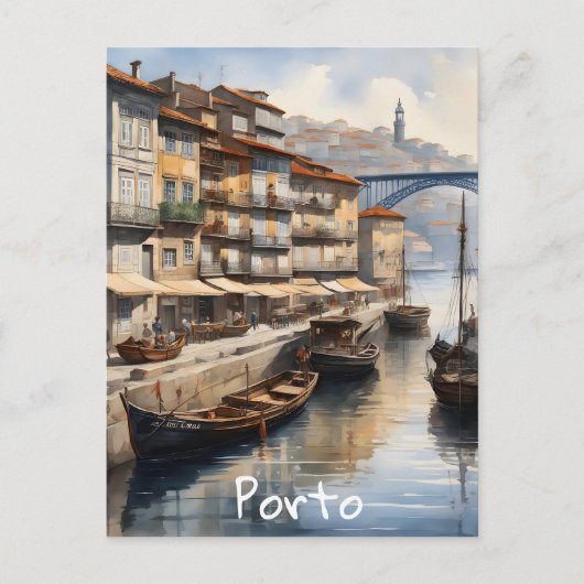 Porto waterverf feestdagenkaart (Voorkant)