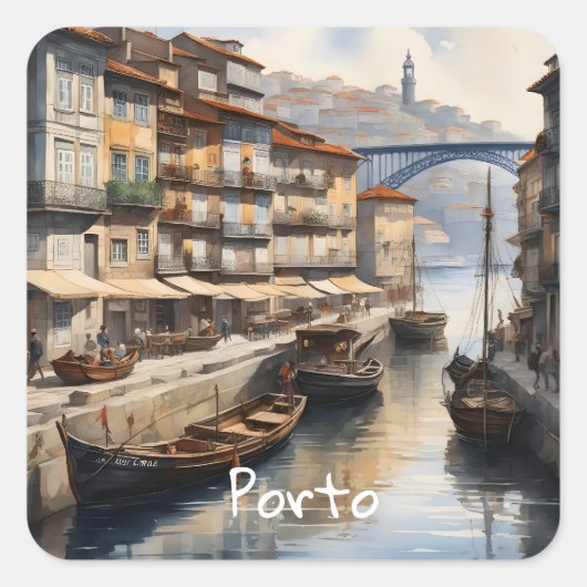 Porto waterverf vierkante sticker (Voorkant)