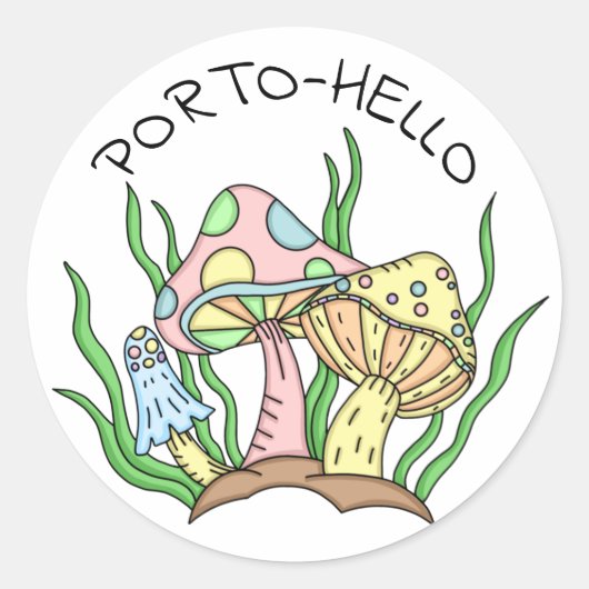 Portobello Pun Cute Pastel Ronde Sticker (Voorkant)