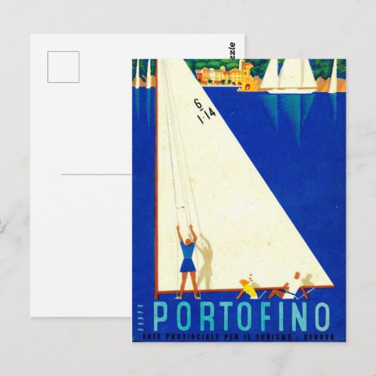  Portofino Blue Zee White Sailboat Tourism Briefkaart (Voorkant / Achterkant)