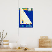 Portofino Blue Zee White Sailboat Tourism Poster (Keuken)