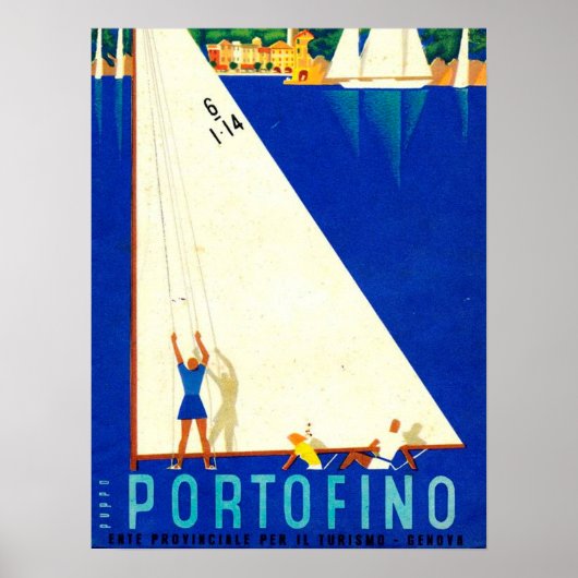 Portofino Blue Zee White Sailboat Tourism Poster (Voorkant)