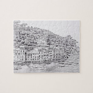 Portofino in zwart-wit - 8 x 10 - 110 pc legpuzzel