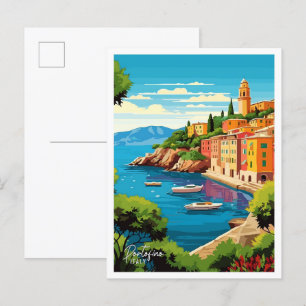 Portofino Italië Art Vintage Travel Illustration Briefkaart