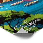 Portofino Italië Art Vintage Travel Illustration Poster (Hoek)
